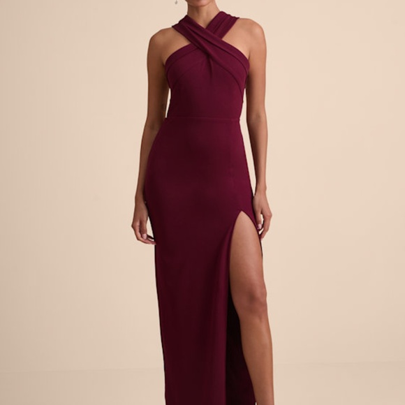 Lulus Head To Cocktail Hour Burgundy Halter Neck Maxi Dress Red - Size M - Picture 1 of 7